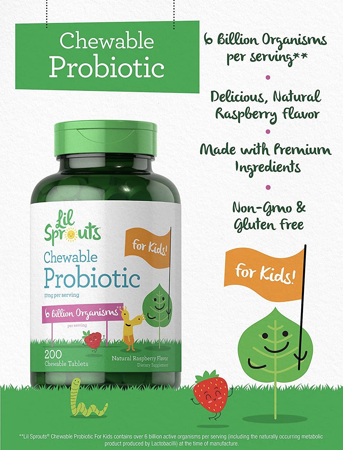 Chewable Probiotics for Kids | 3 Billion CFUs | Natural Raspberry Flavor - sharing