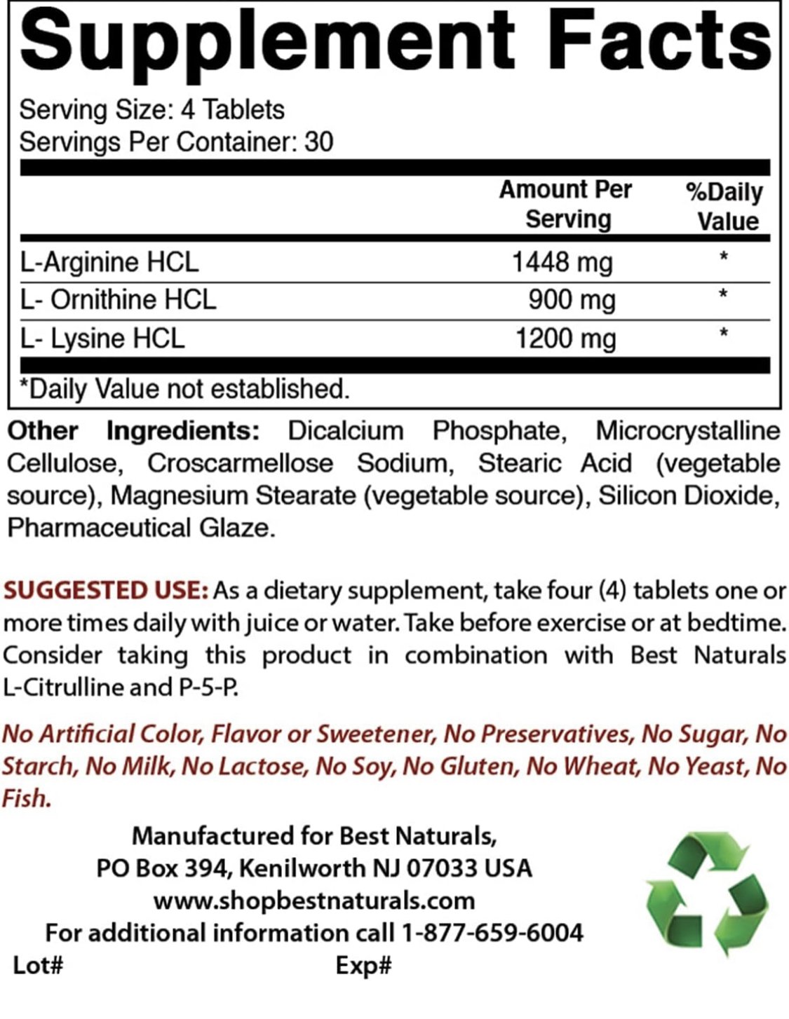 Best Naturals Tri-Amino with L-Arginine, L-Ornithine, L-Lysine - sharing